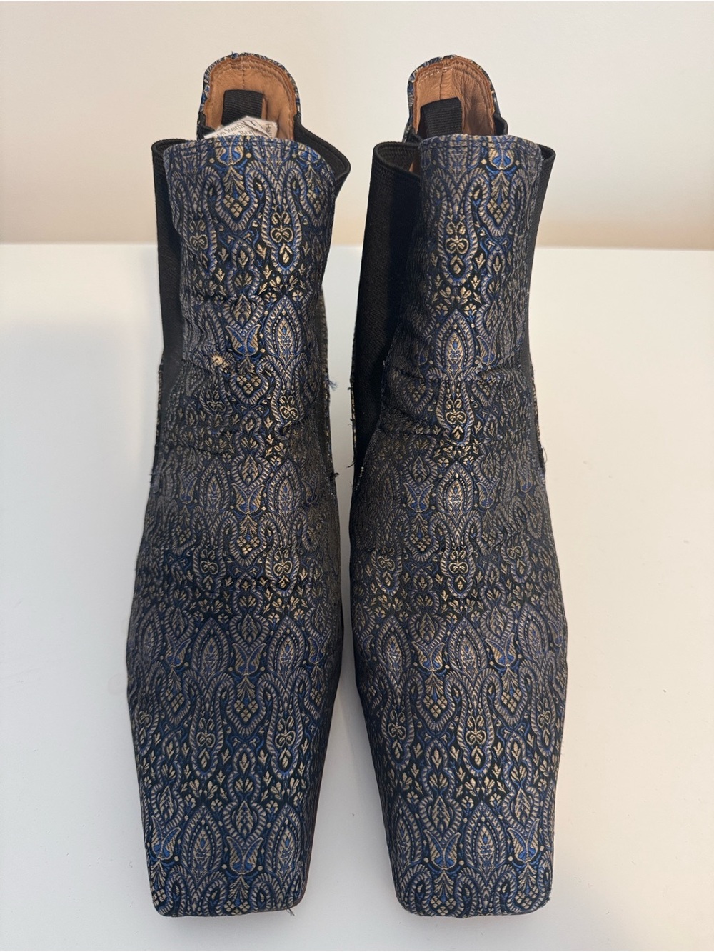 John Fluevog Baroness Blue Paisley Chelsea Boots - Picture 2 of 10
